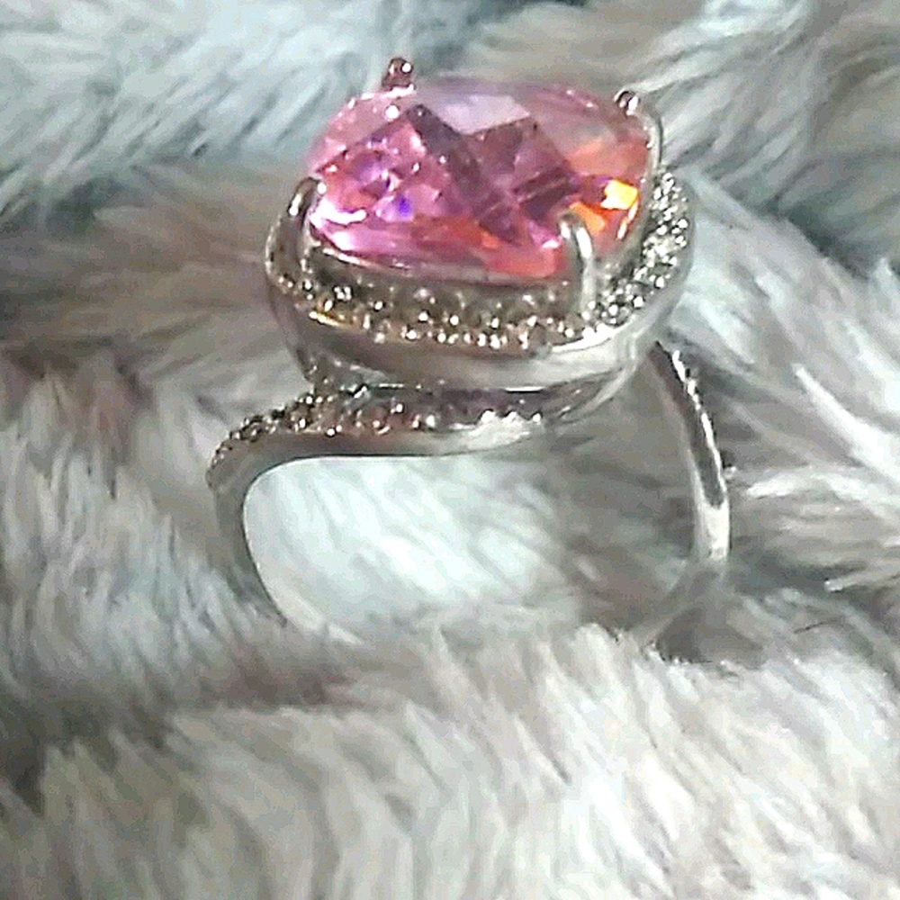 Sterling silver pink "ice"/sapphire ring